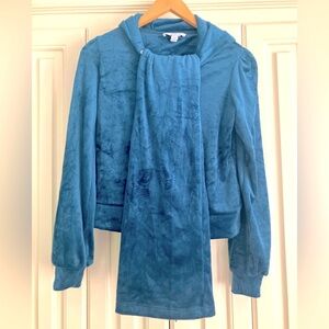 Magaschoni Teal Velour Zip Up Track Jacket and Pant Outfit Size XS